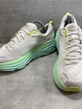 Hoka One One Bondi 8 Running Sneakers Women’s Size 10B White Green Blue Shoes